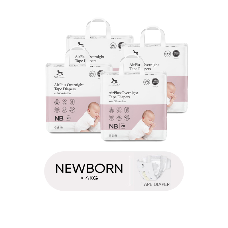 (Bundle of 4) Applecrumby AirPlus Overnight Tape Diapers - Newborn